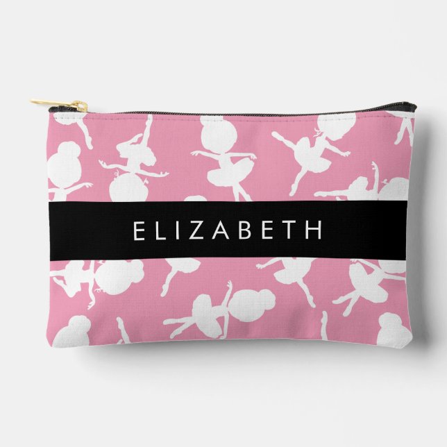 Ballerina Muster, Ballettmädchen, Tanz, Ihr Name Zubehörtasche (Vorderseite)