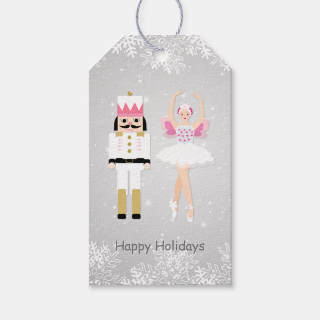 Ballerina & Nutckraker Weihnachtsmarke Geschenkanhänger (Vorderseite)