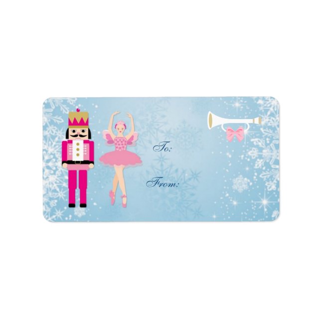 Ballerina & Nutcracker auf dem blauen Weihnachtsge Adressaufkleber (Vorne)