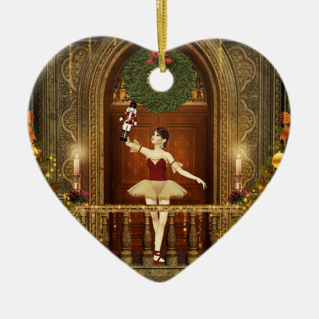 Ballerina Nutcracker Joyeux Noël Heart Ornament (Vorne)