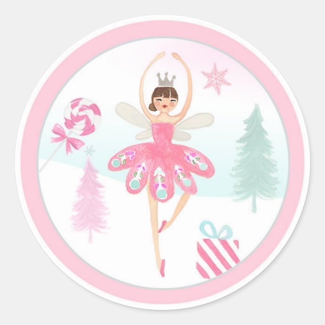 Ballerina Nutcracker Pink Girl Birthday Cupcake Runder Aufkleber (Vorderseite)