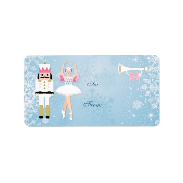 Ballerina & Nutcracker sur étiquette cadeau de Noë (Devant)