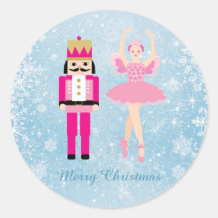 Ballerina & Nutcracker zu blauen Weihnachten Runder Aufkleber