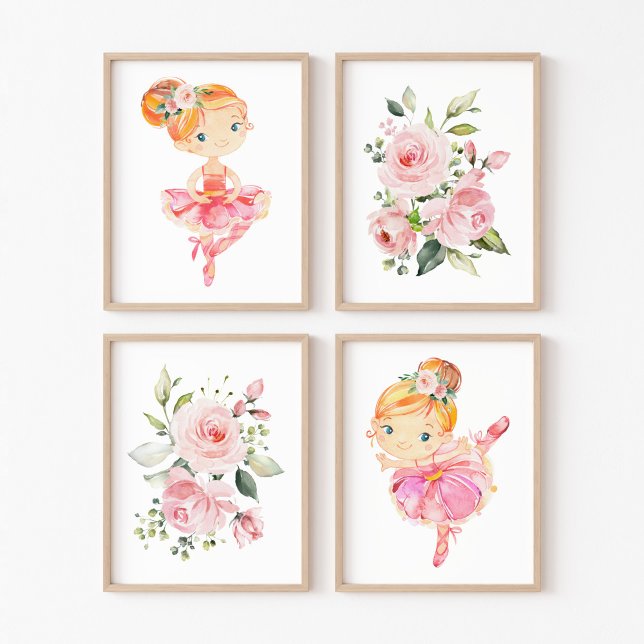 Ballerina, orangefarbenes Haar, rosa Blume, Girl-K Bilderwand Sets (Von Creator hochgeladen)