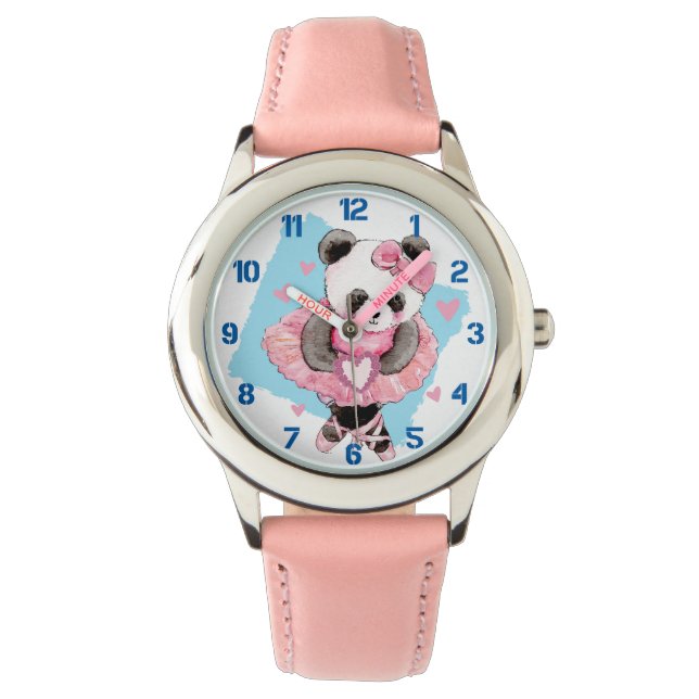 Ballerina Panda Pink Herzkinder Armbanduhr (Vorderseite)