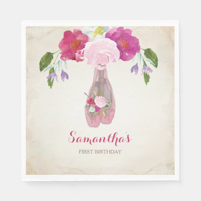 Ballerina Party Napkin, Shabby Chic Floral Serviette (Vorderseite)