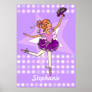 Ballerina pêche - affiche de la fille à cheveux ro