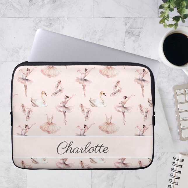 Ballerina Pink Ballettschuhe Personalisierter Name Laptopschutzhülle (Von Creator hochgeladen)