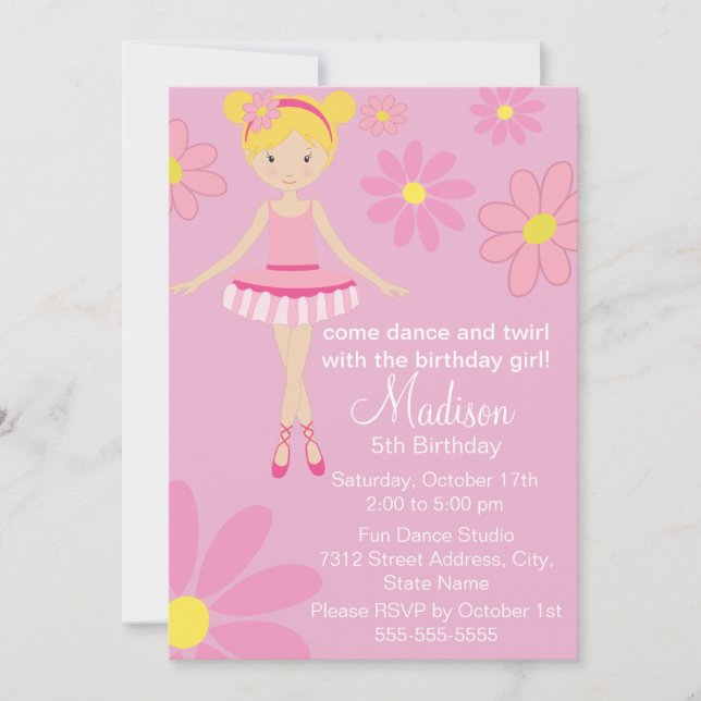 Ballerina Pink Dance Party Anniversaire Invitation (Devant)