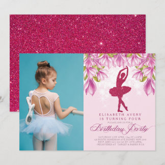 Ballerina Pink Geburtstags-Foto Einladung