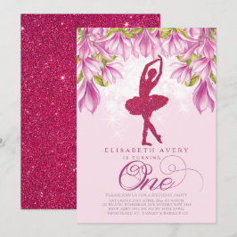 Ballerina Pink Glitzer Erster Geburtstag Einladung