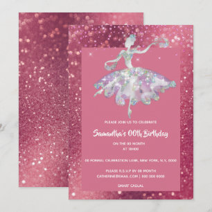Ballerina pink Glitzer glänzende Mädchen Geburtsta Einladung