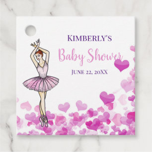 Ballerina Pink Kleid mit Hearts Baby Dusche Geschenkanhänger