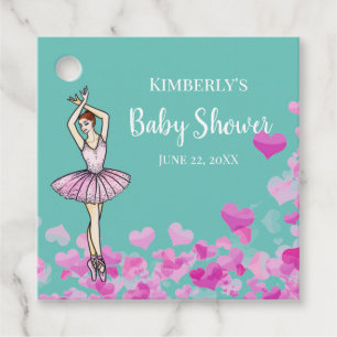 Ballerina Pink Kleid mit Hearts Baby Dusche Geschenkanhänger