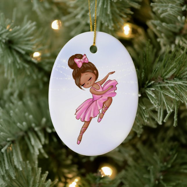 Ballerina Pink, Lila Hübsches Ballett Weihnachten Keramik Ornament (Baum)
