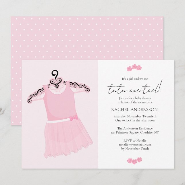Ballerina Pink Tutu Kinderdusche Einladung (Vorne/Hinten)
