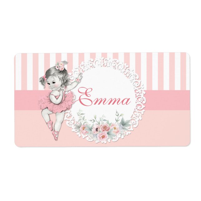 Ballerina Pink Tutu Streifen Blume Wasser Flasche (Vorne)