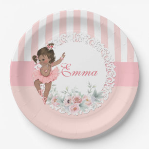 Ballerina Pink Tutu Stripes Blume Pappteller