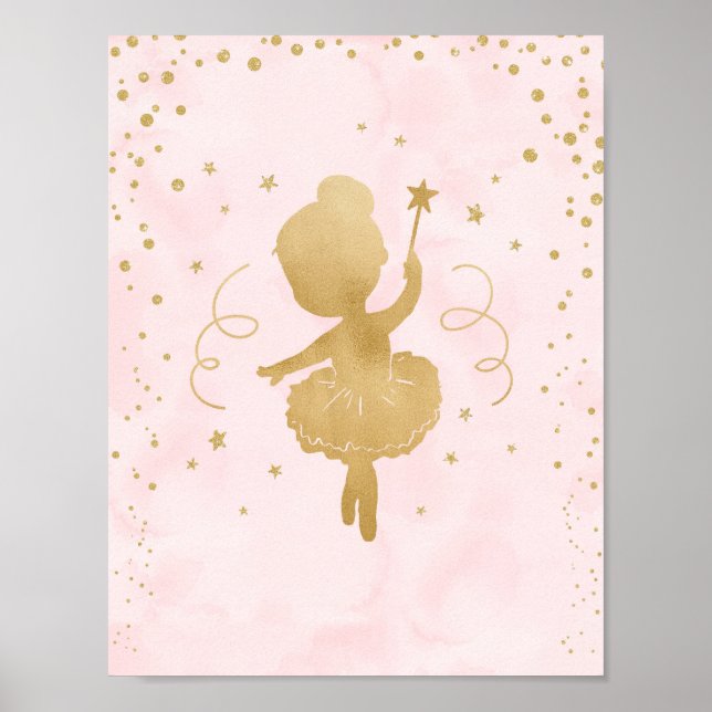 Ballerina Pink und Gold Stars Art Deco Poster (Vorne)