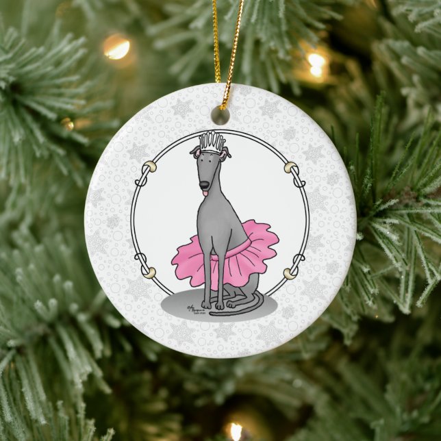 Ballerina Princess Greyhound Dog (grau) Keramik Ornament (Baum)