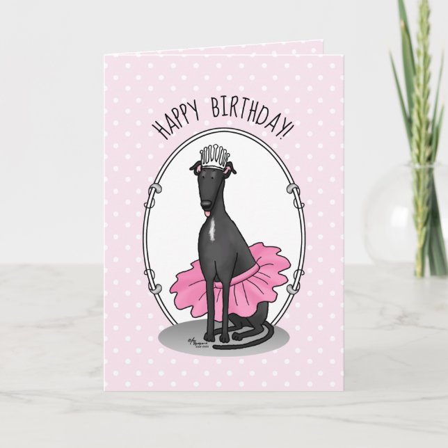 Ballerina Princess Greyhound Dog (schwarz) Karte (Vorderseite)