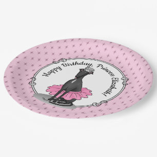 Ballerina Princess Greyhound Dog (schwarz) Pappteller