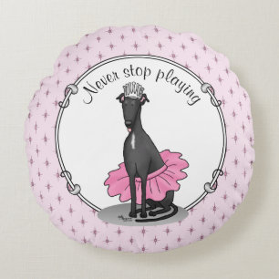 Ballerina Princess Greyhound Dog (schwarz) Rundes Kissen