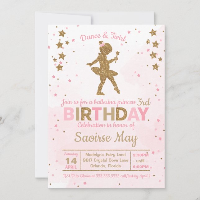 Ballerina Princess Sparkle Invitation Anniversaire (Devant)