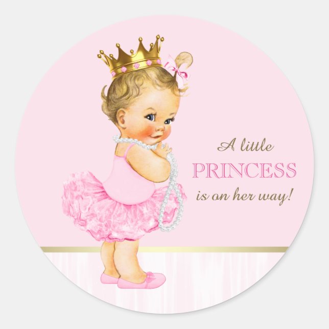 Ballerina Princess Tutu Pearls Baby Dusche Runder Aufkleber (Vorderseite)