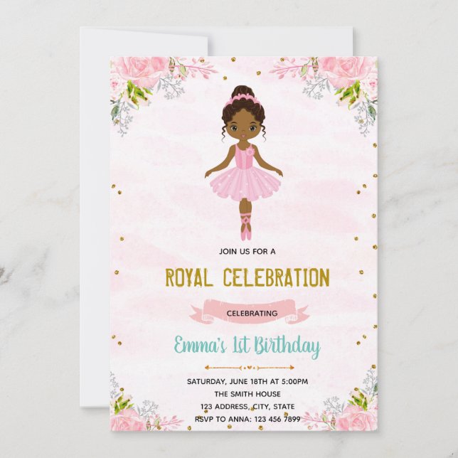 Ballerina princesse invitation anniversaire (Devant)