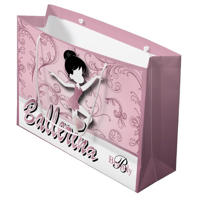 Ballerina-Puppe| Rosa Tourmalin| Personalisieren Große Geschenktüte (Vorderseite Schrägansicht)