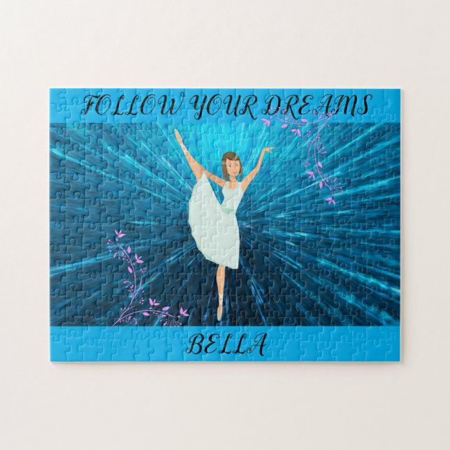 Ballerina Puzzle, "Folge deinen Träumen" & Name. (Horizontal)