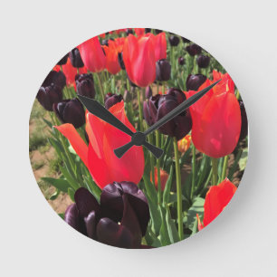 Ballerina & Queen of the Night Tulips Runde Wanduhr