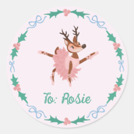 Ballerina Reindeer und Bows Weihnachten Runder Aufkleber