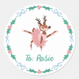 Ballerina Reindeer und Bows Weihnachten Runder Aufkleber