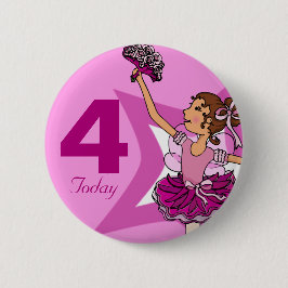 Ballerina rosa dunkle Haare Mädchen Geburtstag 4 T Button