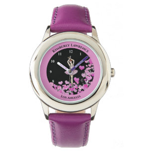 Ballerina rosa Kleid auf dem Herzen Schwarzer Hint Armbanduhr
