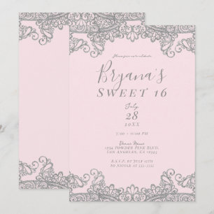 Ballerina Rosa Silber Glitter Spitze Sweet 16 Part Einladung