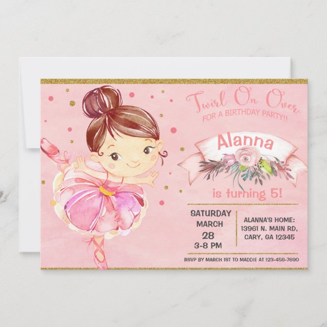 Ballerina rose ballet tutu fille invitation d'anni (Devant)