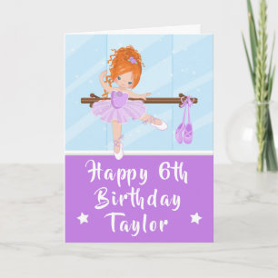 Ballerina Rotes-Haar-Mädchen Lila Happy Birthday K Karte