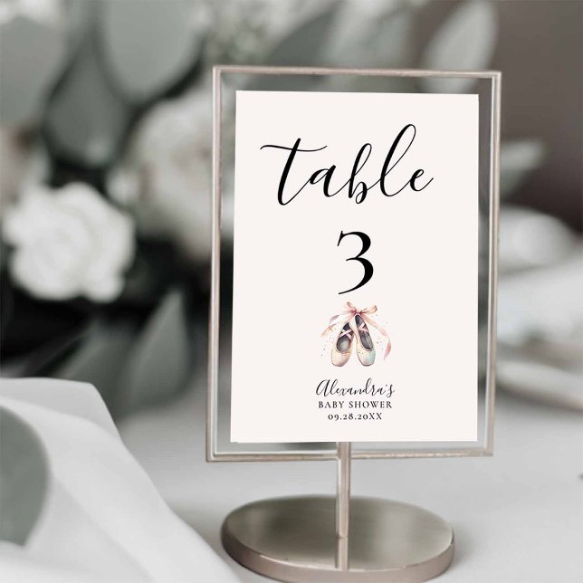 Ballerina Schuhe Pink Baby Girl Dusche Tischnummer (ballerina shoes table number standard card)
