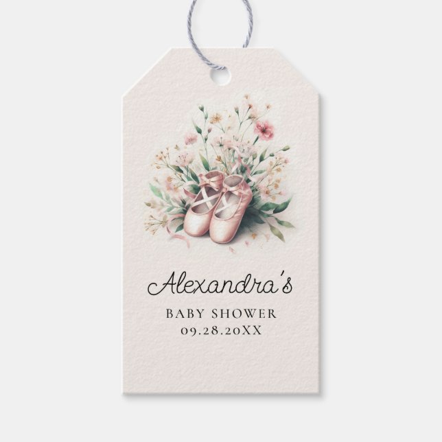 Ballerina Schuhe Rosa Wildblumen Kindermädchendusc Geschenkanhänger (Vorderseite)