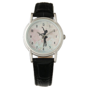 Ballerina Silhouette auf elegantem Vintagem Muster Armbanduhr