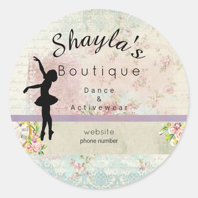 Ballerina Silhouette Elegantes Vintages Business Runder Aufkleber (Vorderseite)