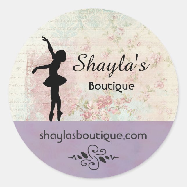 Ballerina Silhouette Elegantes Vintages Business Runder Aufkleber (Vorderseite)