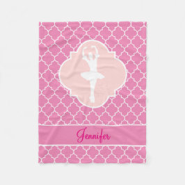 Ballerina-Silhouette-Rosa Quatrefoil mit Namen Fleecedecke