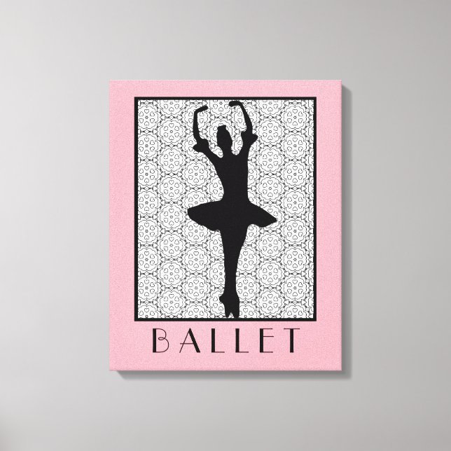 Ballerina Silhouette über ein Herz-Mandala-Muster Leinwanddruck (Vorderseite)
