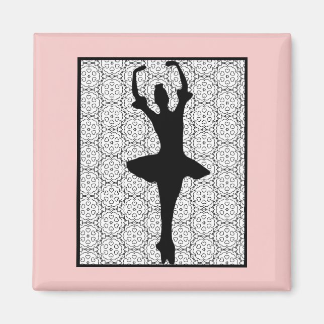 Ballerina Silhouette über ein Herz-Mandala-Muster Magnet (Vorne)