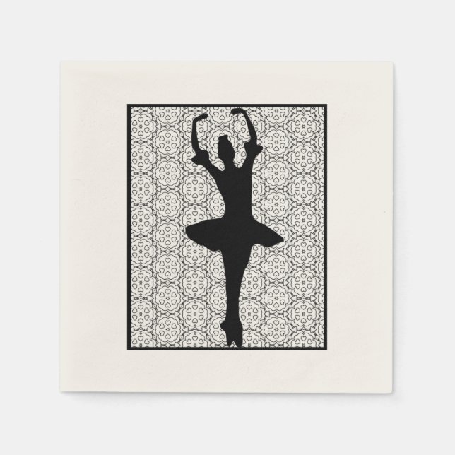 Ballerina Silhouette über ein Herz-Mandala-Muster Serviette (Vorderseite)