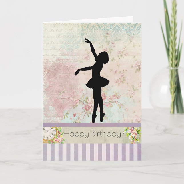 Ballerina-Silhouette über Vintages Muster zum Gebu Karte (Vorderseite)
